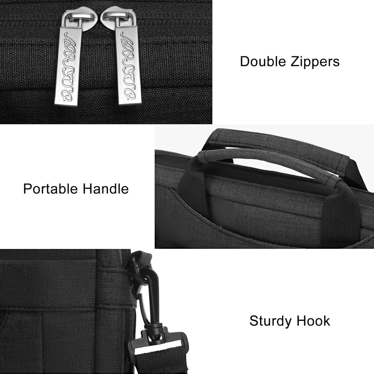 MOSISO Laptop Shoulder Messenger Bag Compatible with MacBook Air 15 inch M2 A2941/Pro 16 inch M3 A2991 M2 A2780 M1 A2485 A2141,15-15.6 inch Notebook with Adjustable Depth at Bottom, Black