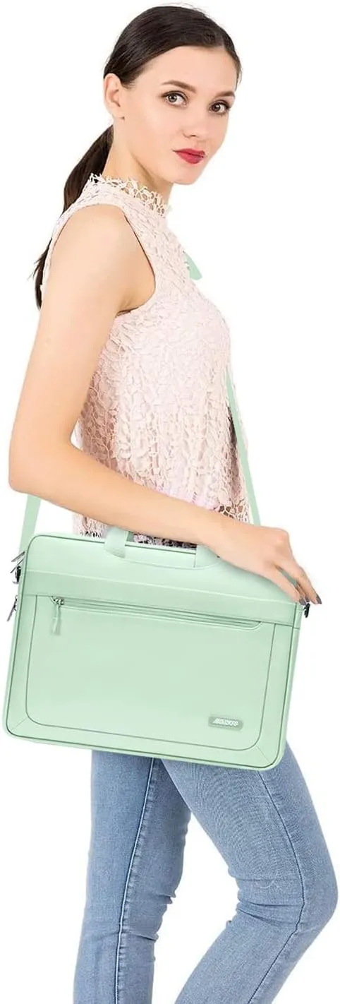 MOSISO Laptop Shoulder Messenger Bag Compatible with MacBook Air 15 inch M2 A2941/Pro 16 inch M3 A2991 M2 A2780 M1 A2485 A2141,15-15.6 inch Notebook with Adjustable Depth at Bottom, Honeydew Green