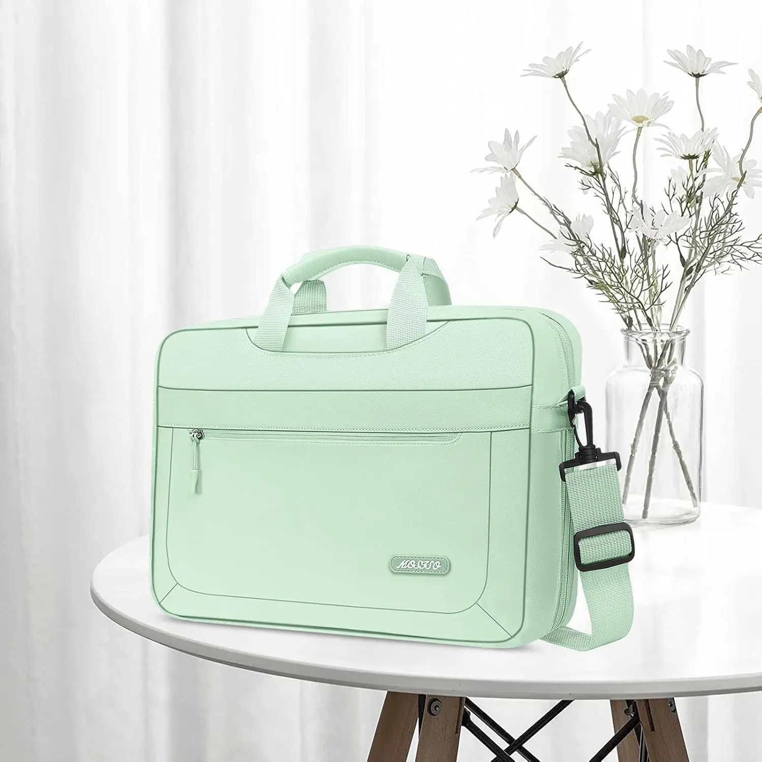 MOSISO Laptop Shoulder Messenger Bag Compatible with MacBook Air 15 inch M2 A2941/Pro 16 inch M3 A2991 M2 A2780 M1 A2485 A2141,15-15.6 inch Notebook with Adjustable Depth at Bottom, Honeydew Green