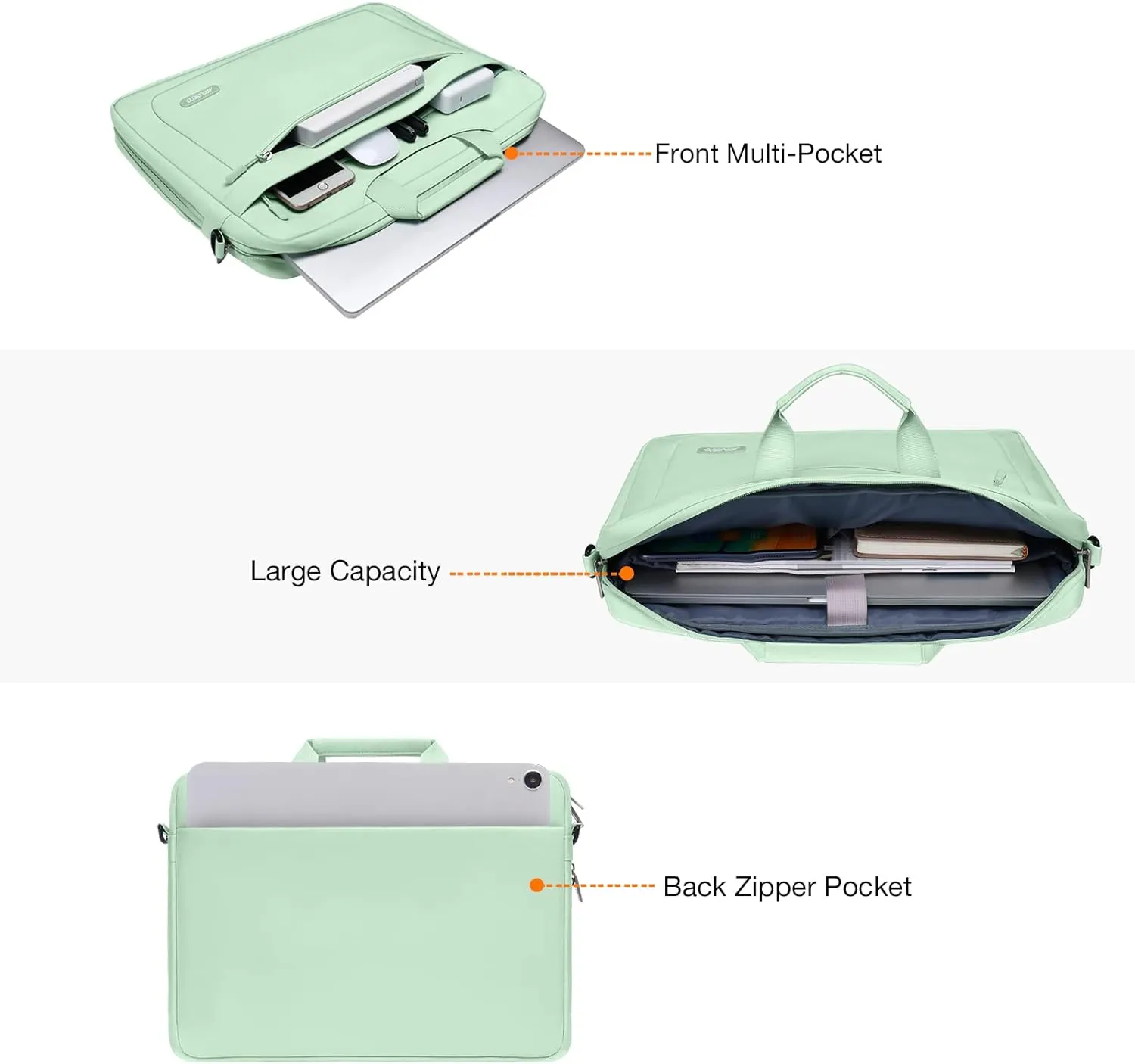 MOSISO Laptop Shoulder Messenger Bag Compatible with MacBook Air 15 inch M2 A2941/Pro 16 inch M3 A2991 M2 A2780 M1 A2485 A2141,15-15.6 inch Notebook with Adjustable Depth at Bottom, Honeydew Green
