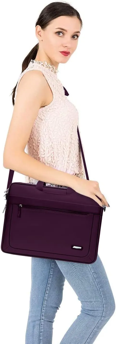 MOSISO Laptop Shoulder Messenger Bag Compatible with MacBook Air 15 inch M2 A2941/Pro 16 inch M3 A2991 M2 A2780 M1 A2485 A2141,15-15.6 inch Notebook with Adjustable Depth at Bottom, Magenta Purple