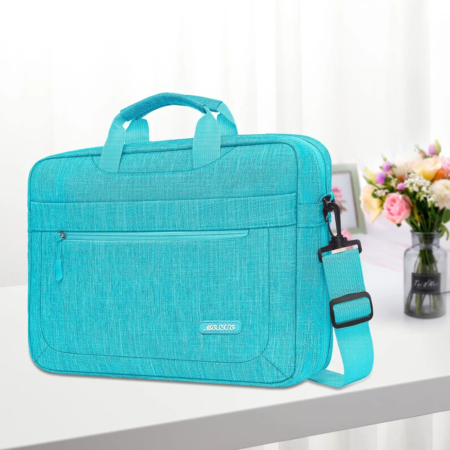 MOSISO Messenger Bag Compatible with MacBook Air/Pro 13-13.3, 14 Inch Notebook - Adjustable Depth, Hot Blue