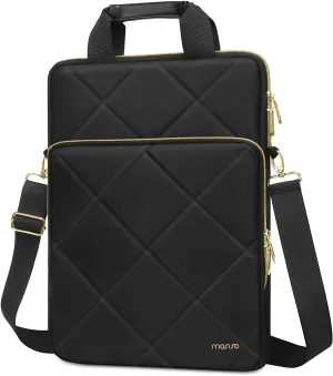 MOSISO Vertical Laptop Shoulder Bag,13-13.3 inch Computer Bag Compatible with MacBook, HP, Dell, Lenovo, Asus Notebook,Rhombus Quilted Messenger Bag with Front Pocket&Handle&Belt, Black