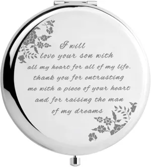 Mother of The Groom Gifts from Bride, Silver Compact Mirror(Mother of The Groom)，Wedding Keepsake Gift