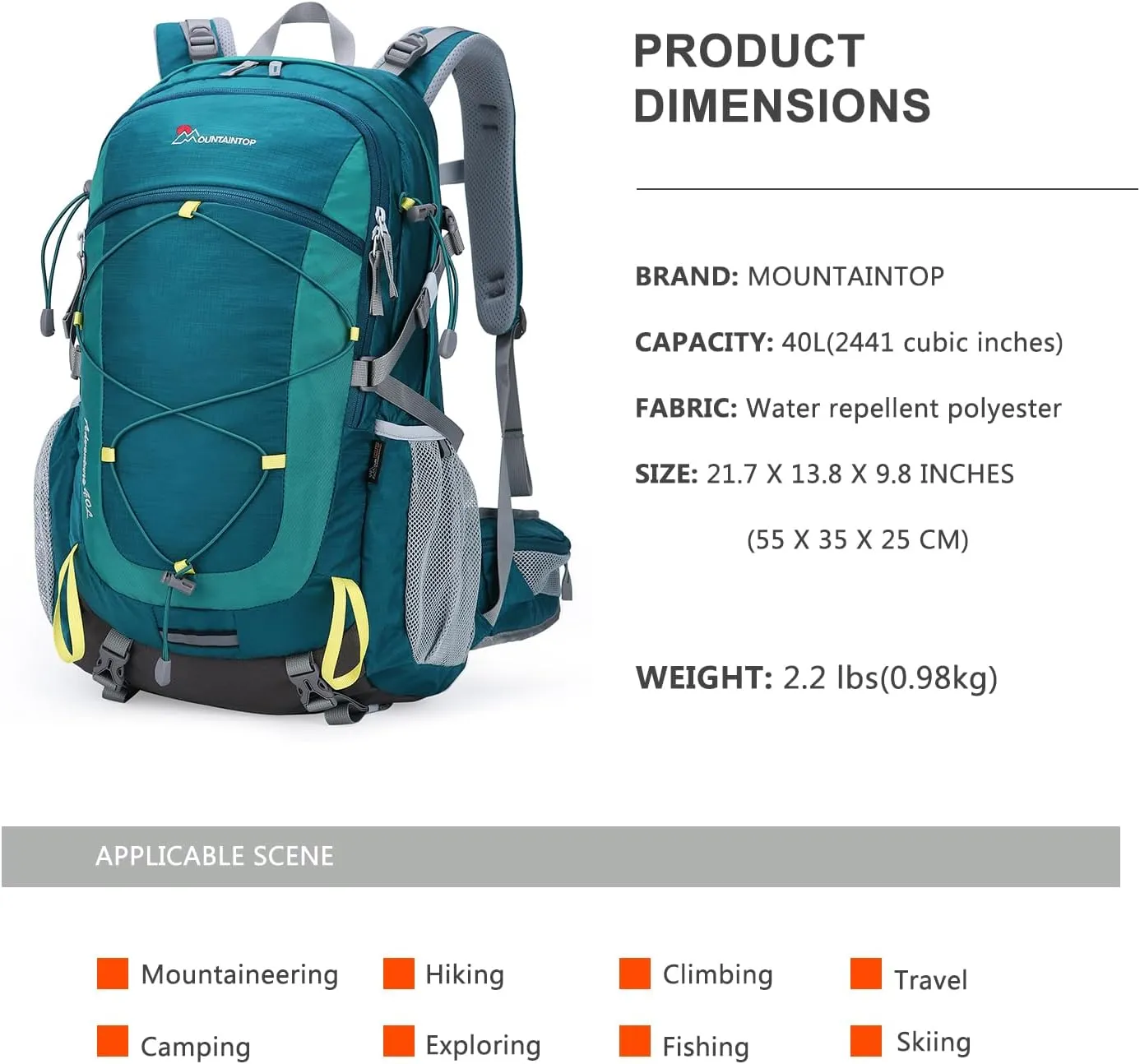 MOUNTAINTOP 40L Hiking Backpack,Lightweight Travel Backpack for Men Women Outdoor Backpacking, Camping