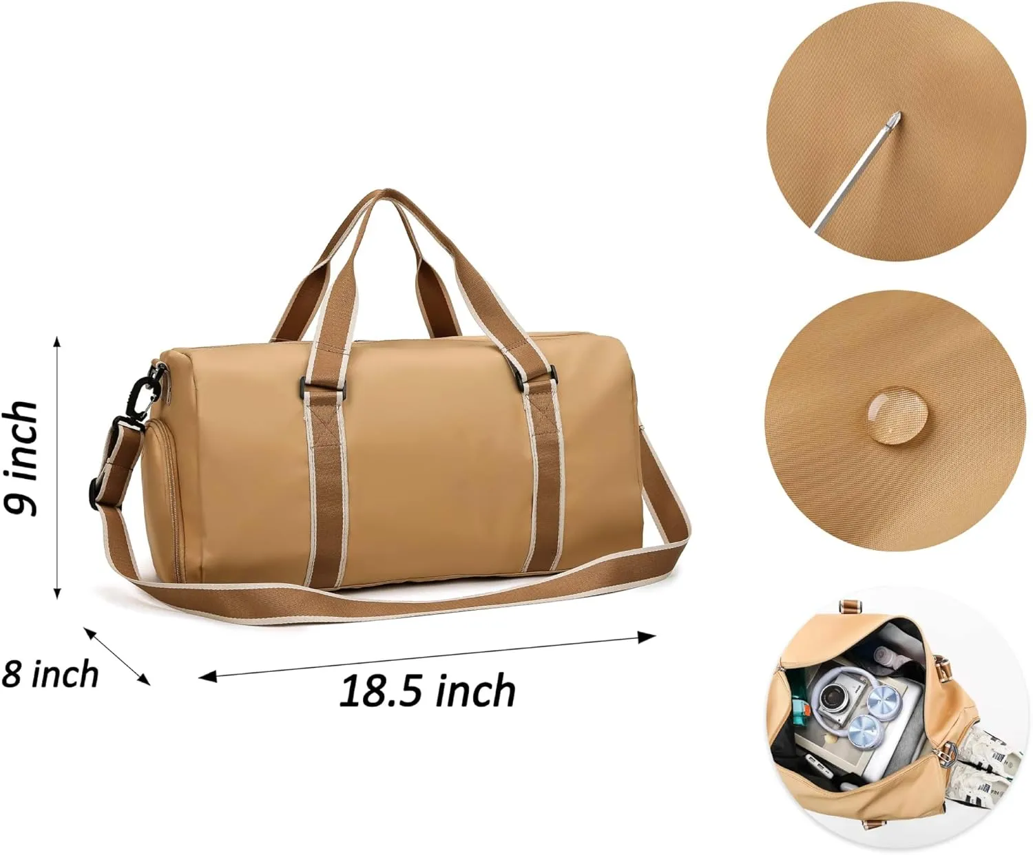 MTIANG Personalized 30L Gym Duffle Bag for Traveling Portable Lightweight Travel bag with Wet Pocket Shoes Compartment Large Capacity Overnight Weekender Bag Yoga Bag for Women Beige