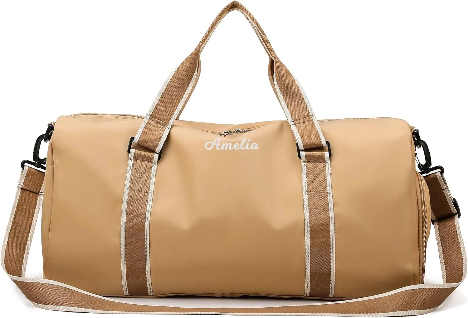 MTIANG Personalized 30L Gym Duffle Bag for Traveling Portable Lightweight Travel bag with Wet Pocket Shoes Compartment Large Capacity Overnight Weekender Bag Yoga Bag for Women Beige