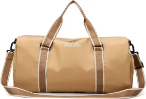 MTIANG Personalized 30L Gym Duffle Bag for Traveling Portable Lightweight Travel bag with Wet Pocket Shoes Compartment Large Capacity Overnight Weekender Bag Yoga Bag for Women Beige