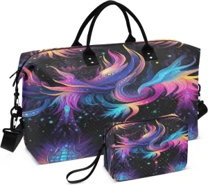 Multicolored Wings Travel Duffel Bags with Toiletry Bag and Adjustable Strap for Travel Gym Yoga