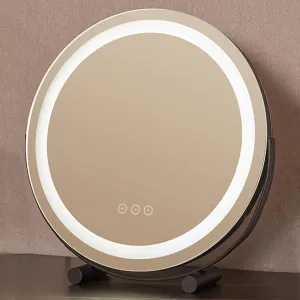 Multifunctional Cosmetic Mirror, LED Round Mirror, Desktop Mirror, Dressing Table Home Decorative Mirror, Can Be Three-Color Dimming, Infinite Color Adjustment (Charging and Plugging Dual-use) (Color