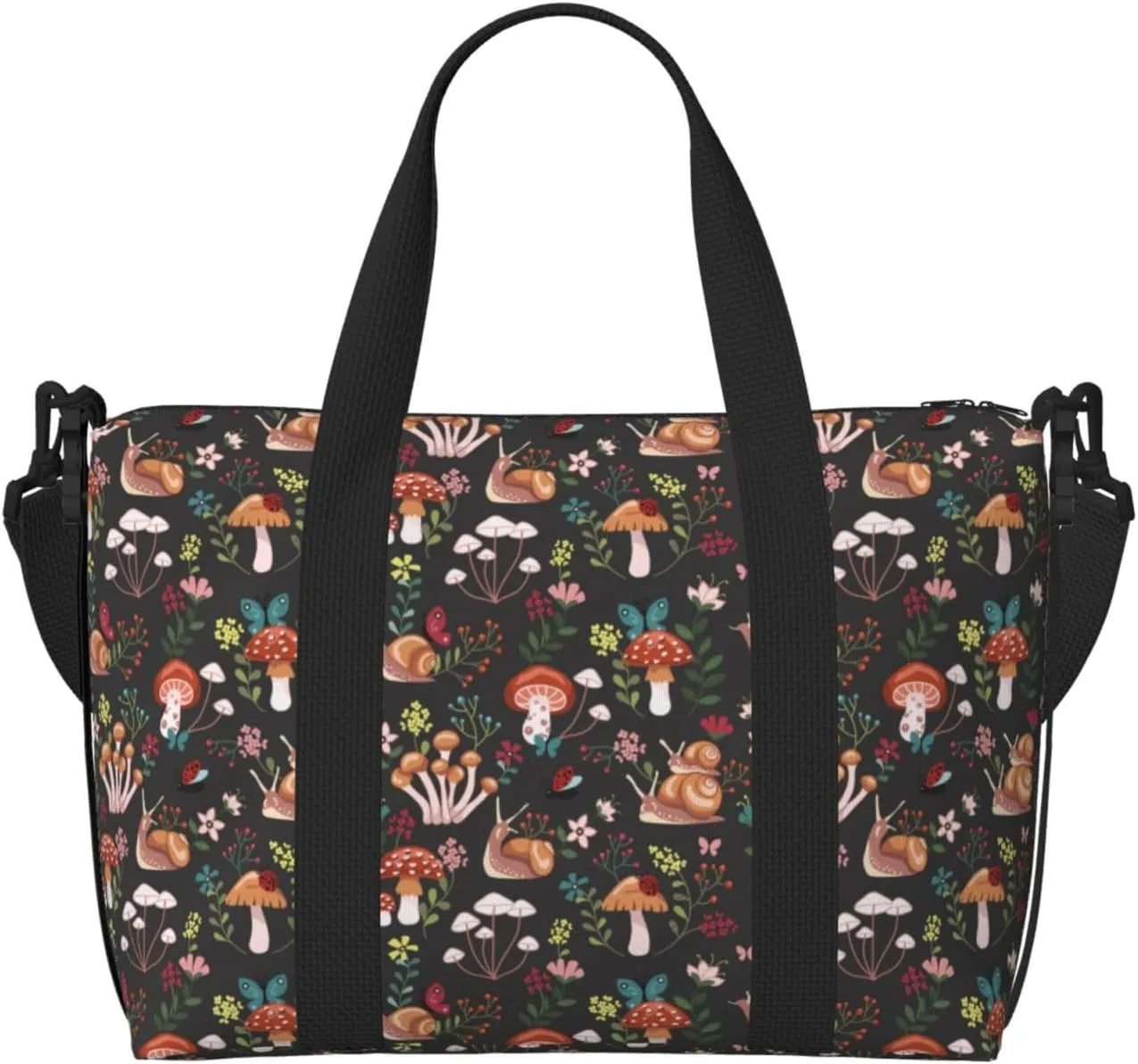 Mushroom Snail Travel Duffle Bag For Women Men Weekender Overnight Bag Gym Bag For Women, Carry On Airport Bag, Travel Tote Bag With Strap For Gym Travel Business Trips