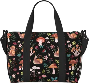 Mushrooms Snails Travel Duffel Bag Forest Leaf Carry On Tote Bag for Women Large Shoulder Weekender Overnight Bag Sports Gym Bag