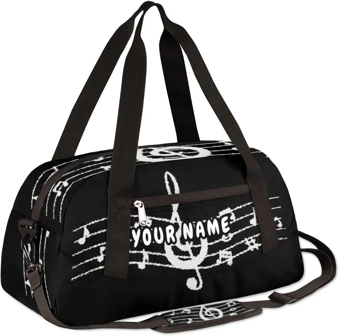 Music Notes Personalized Kids Duffel Bag for Girls Boys, Music Notes Debris Custom Name Dance Bag Overnight Small Duffel Bag Carry On Weekend Sports Travel Bag for School Practice Gymnastics Ballet
