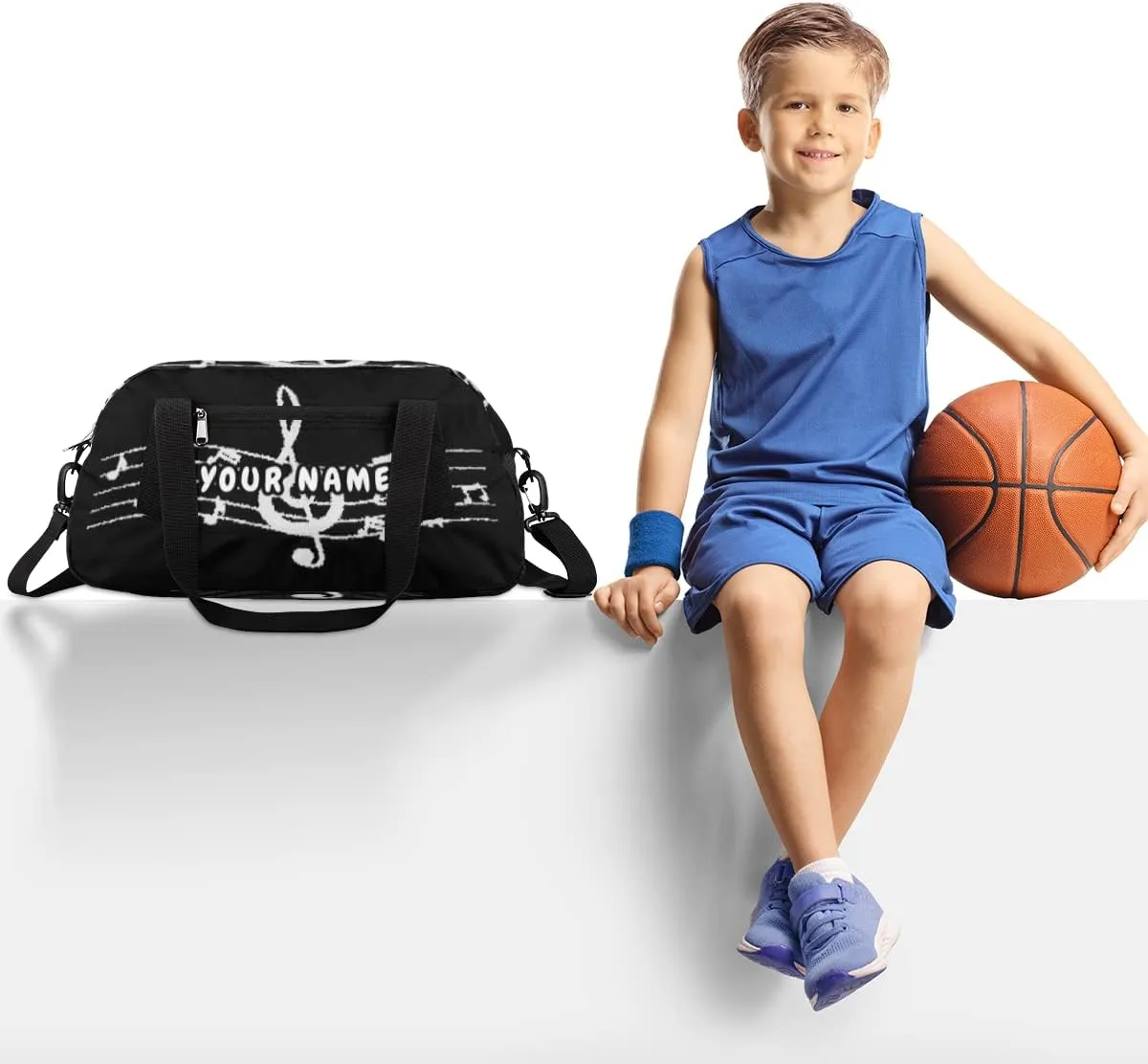 Music Notes Personalized Kids Duffel Bag for Girls Boys, Music Notes Debris Custom Name Dance Bag Overnight Small Duffel Bag Carry On Weekend Sports Travel Bag for School Practice Gymnastics Ballet