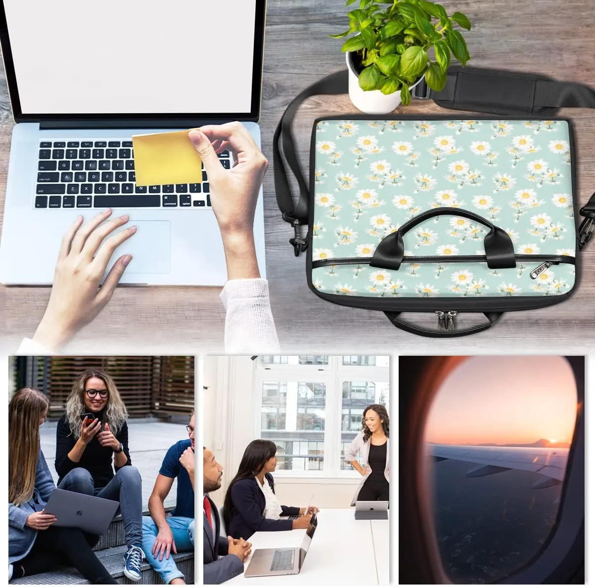 Music Notes Piano Keys Laptop Shoulder Messenger Bag Waterproof Laptop Briefcase Handle Padded Strap