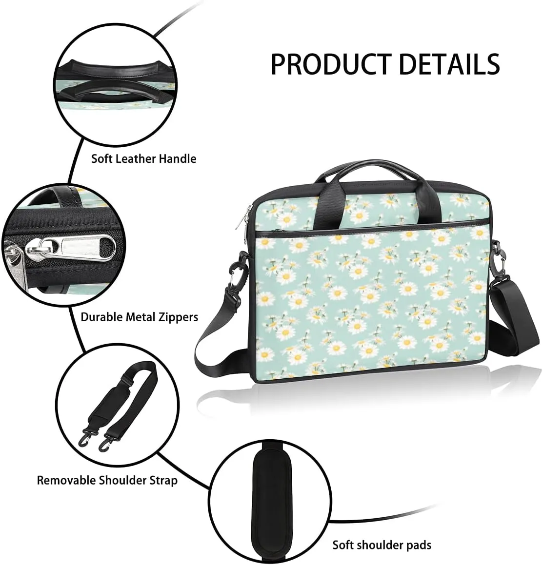 Music Notes Piano Keys Laptop Shoulder Messenger Bag Waterproof Laptop Briefcase Handle Padded Strap