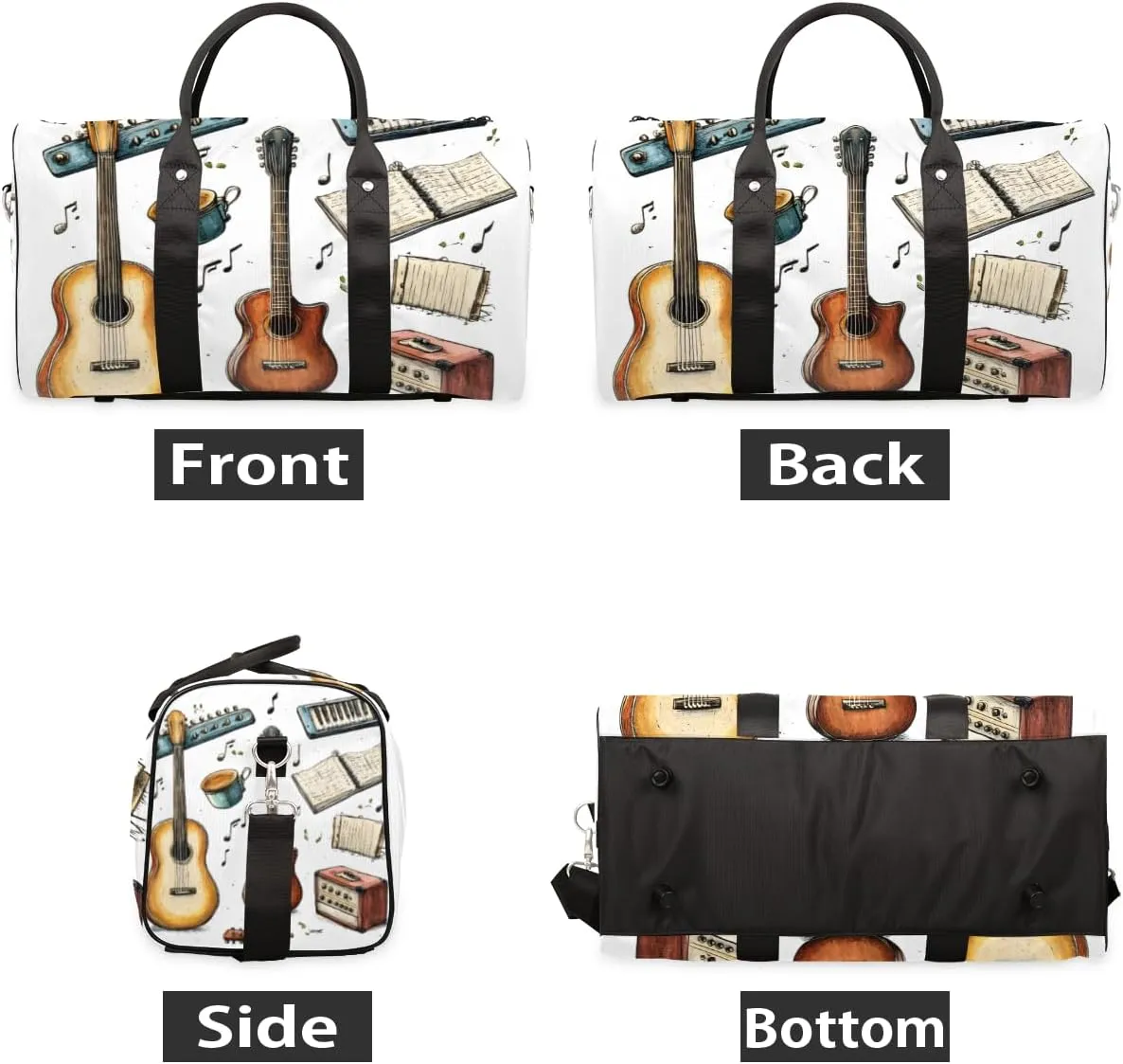 Musical Guitar Travel Duffle Bag for Women Men Gym Duffel Foldable Bag Waterproof Weekender Music Note Duffle Tote