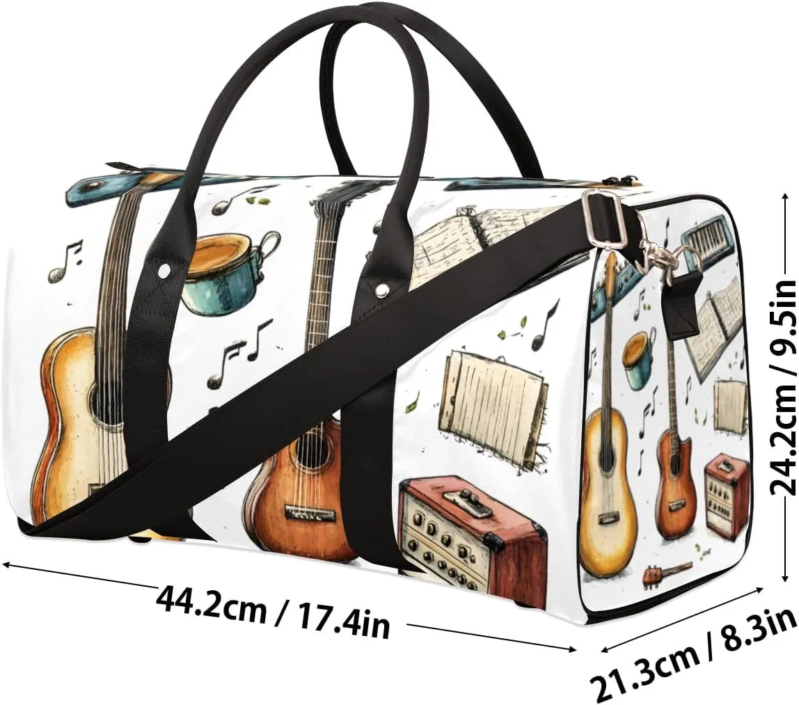Musical Guitar Travel Duffle Bag for Women Men Gym Duffel Foldable Bag Waterproof Weekender Music Note Duffle Tote
