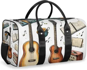 Musical Guitar Travel Duffle Bag for Women Men Gym Duffel Foldable Bag Waterproof Weekender Music Note Duffle Tote