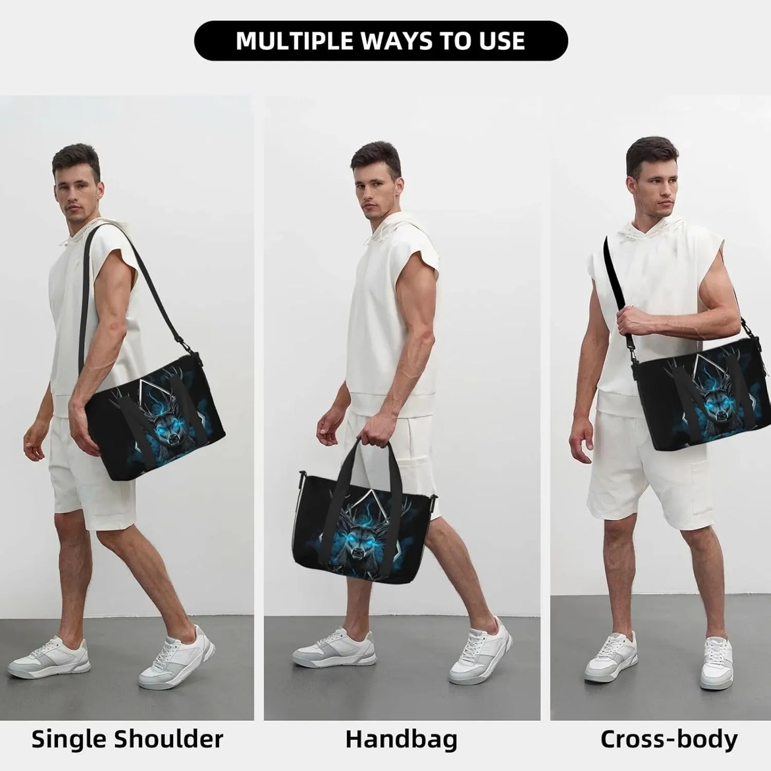 mystical deer print Travel Duffel Bag, Sports Tote Gym Bag, Swim Pool Bag Large Shoulder Tote Bag for Beach Weekender