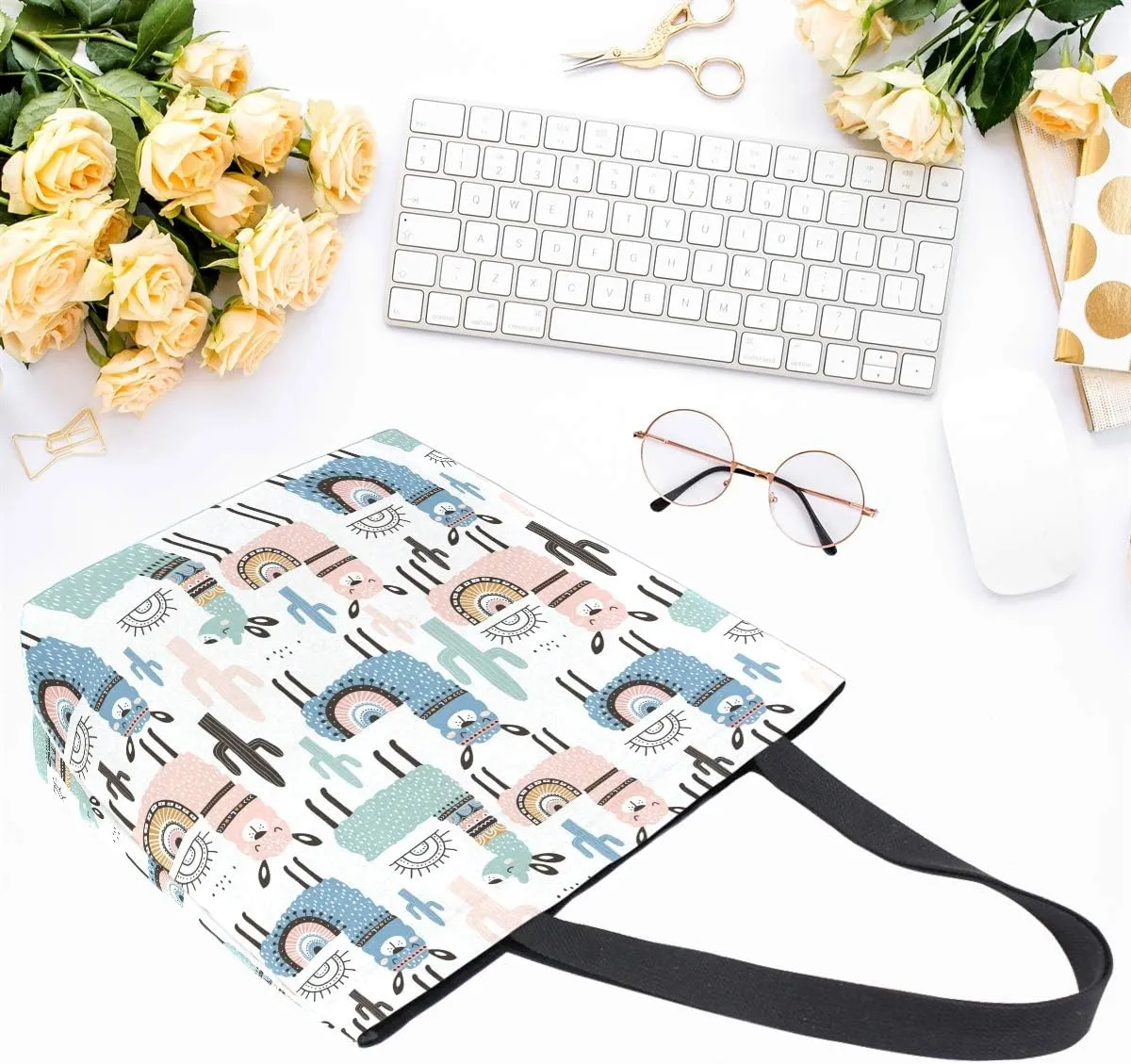 Naanle Animal Llama Canvas Tote Bag - Large Women's Casual Shoulder Handbag, Alpaca Llama Reusable Multipurpose Heavy Duty Shopping Grocery Cotton Bag for Outdoors