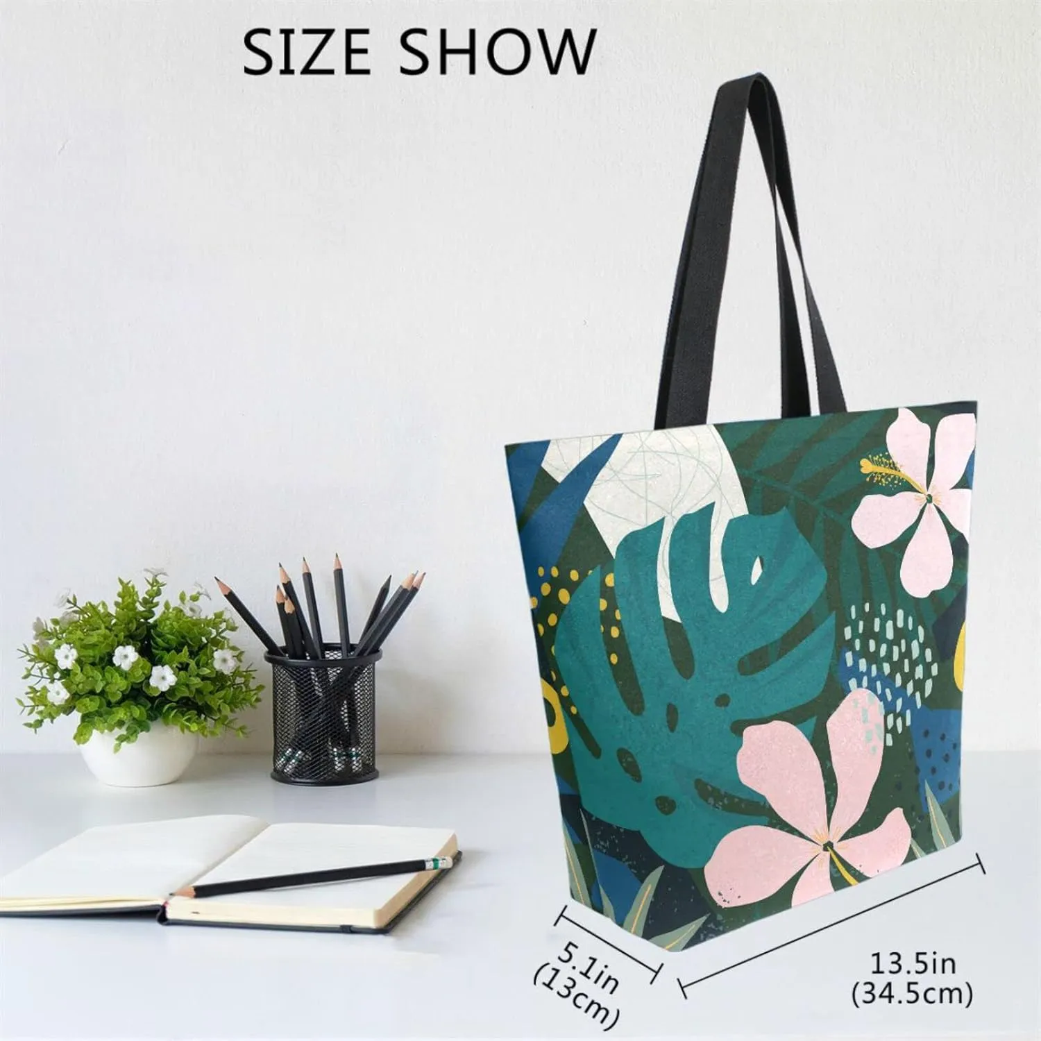 Naanle Canvas Tote Bag Hawaiian Flower Large Women Casual Shoulder Bag Handbag Palm Leaf Reusable Multipurpose Heavy Duty Shopping Grocery Cotton Bag for Outdoors Hawaiian Green