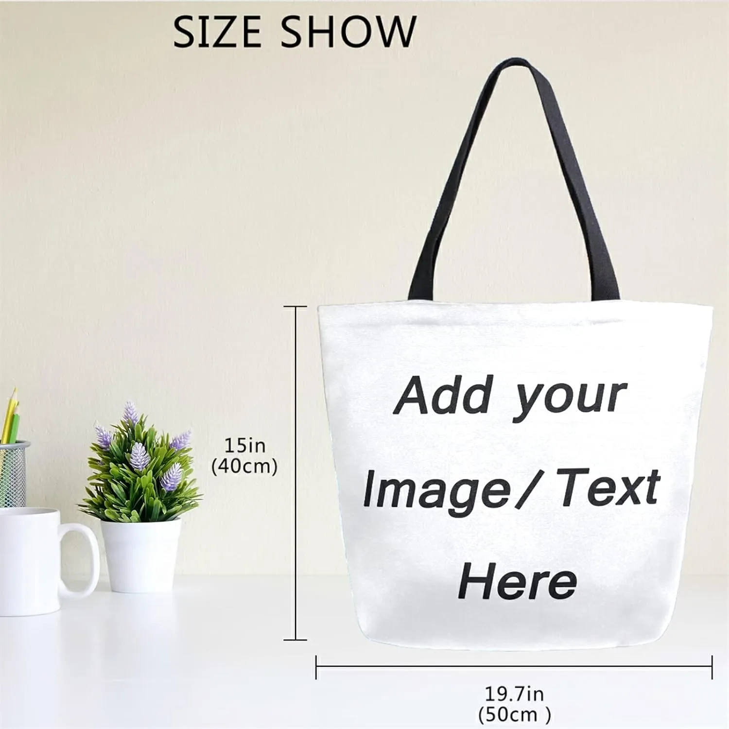 Naanle Personalized Printed Canvas Tote Bag Large Women Casual Shoulder Bag Custom Handbag Customized Reusable Multipurpose Heavy Duty Shopping Grocery Cotton Bag for Outdoors