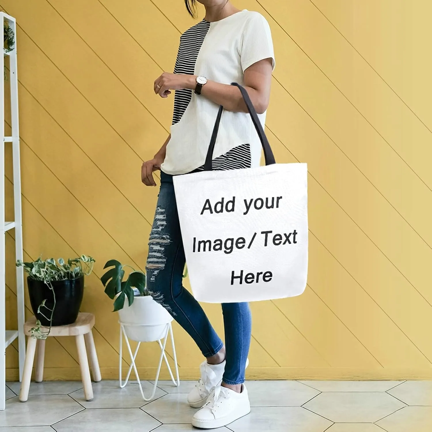 Naanle Personalized Printed Canvas Tote Bag Large Women Casual Shoulder Bag Custom Handbag Customized Reusable Multipurpose Heavy Duty Shopping Grocery Cotton Bag for Outdoors