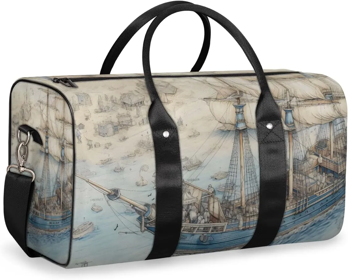 Nautical Sailboat Travel Duffle Bag for Women Men Gym Duffel Foldable Bag Waterproof Weekender Sailing Sea Duffle Tote