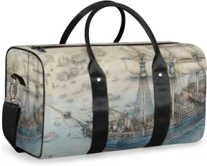 Nautical Sailboat Travel Duffle Bag for Women Men Gym Duffel Foldable Bag Waterproof Weekender Sailing Sea Duffle Tote