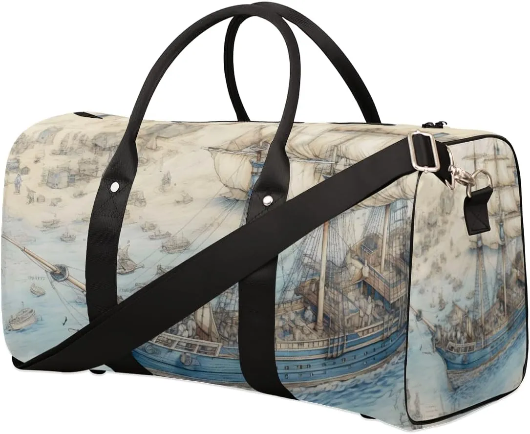 Nautical Sailboat Travel Duffle Bag for Women Men Gym Duffel Foldable Bag Waterproof Weekender Sailing Sea Duffle Tote