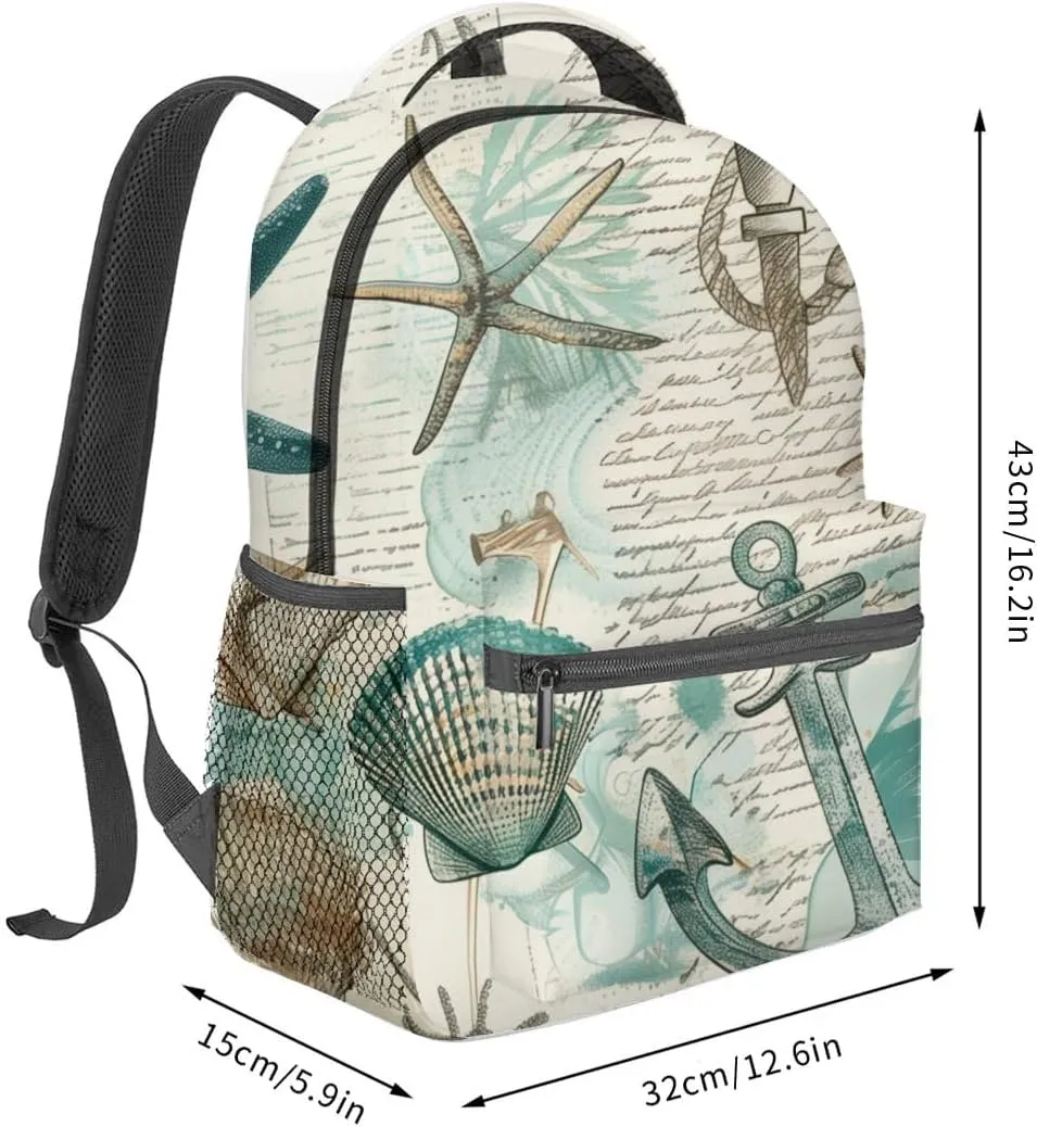 Nautical Sea Life Backpack Travel Backpacks Laptop Rucksack,School Bookbag for Women Kids Boys Girls,Ocean Theme Back Pack Accessories Bags,Ideal Gifts for Work, Outdoor Adventures