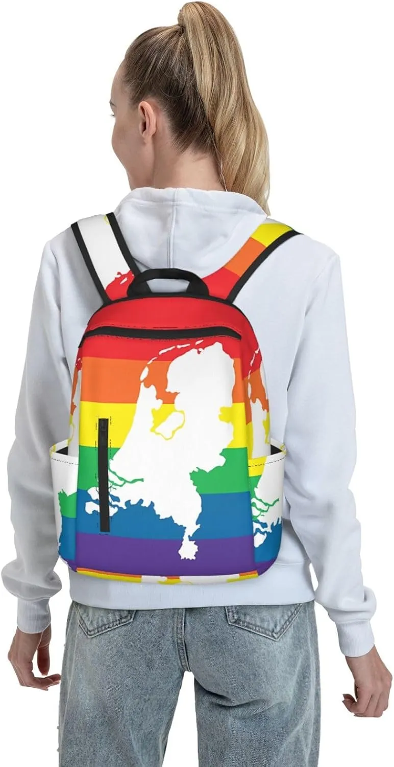 Netherlands Holland LGBT Pride Flag Casual Backpacks Large Capacity Laptop Backpack Sports Fitness Rucksack Travel Carry-On Daypack Work Bag for Outdoor Camping