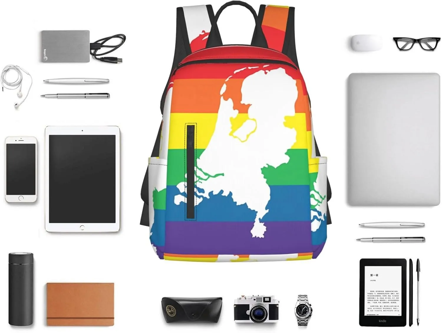 Netherlands Holland LGBT Pride Flag Casual Backpacks Large Capacity Laptop Backpack Sports Fitness Rucksack Travel Carry-On Daypack Work Bag for Outdoor Camping