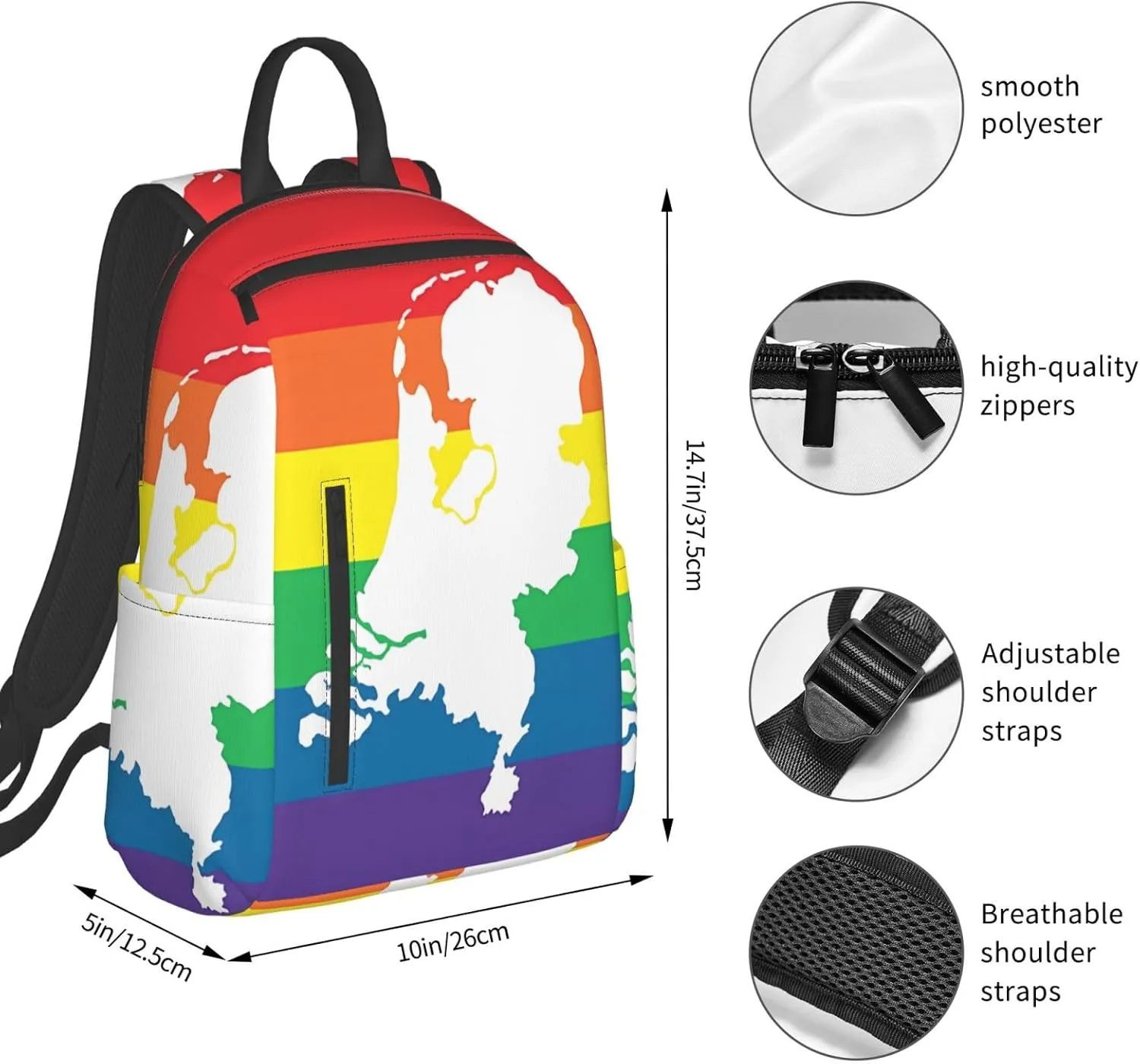 Netherlands Holland LGBT Pride Flag Casual Backpacks Large Capacity Laptop Backpack Sports Fitness Rucksack Travel Carry-On Daypack Work Bag for Outdoor Camping