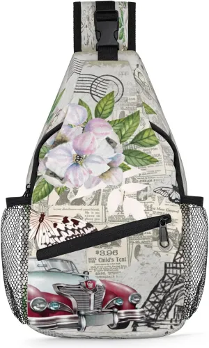 Newspaper Car Pylon Butterfly Sling Bag for Women Men Crossbody Sling Backpack Anti Thief Travel Chest Backpack for Hiking Traveling Leisure