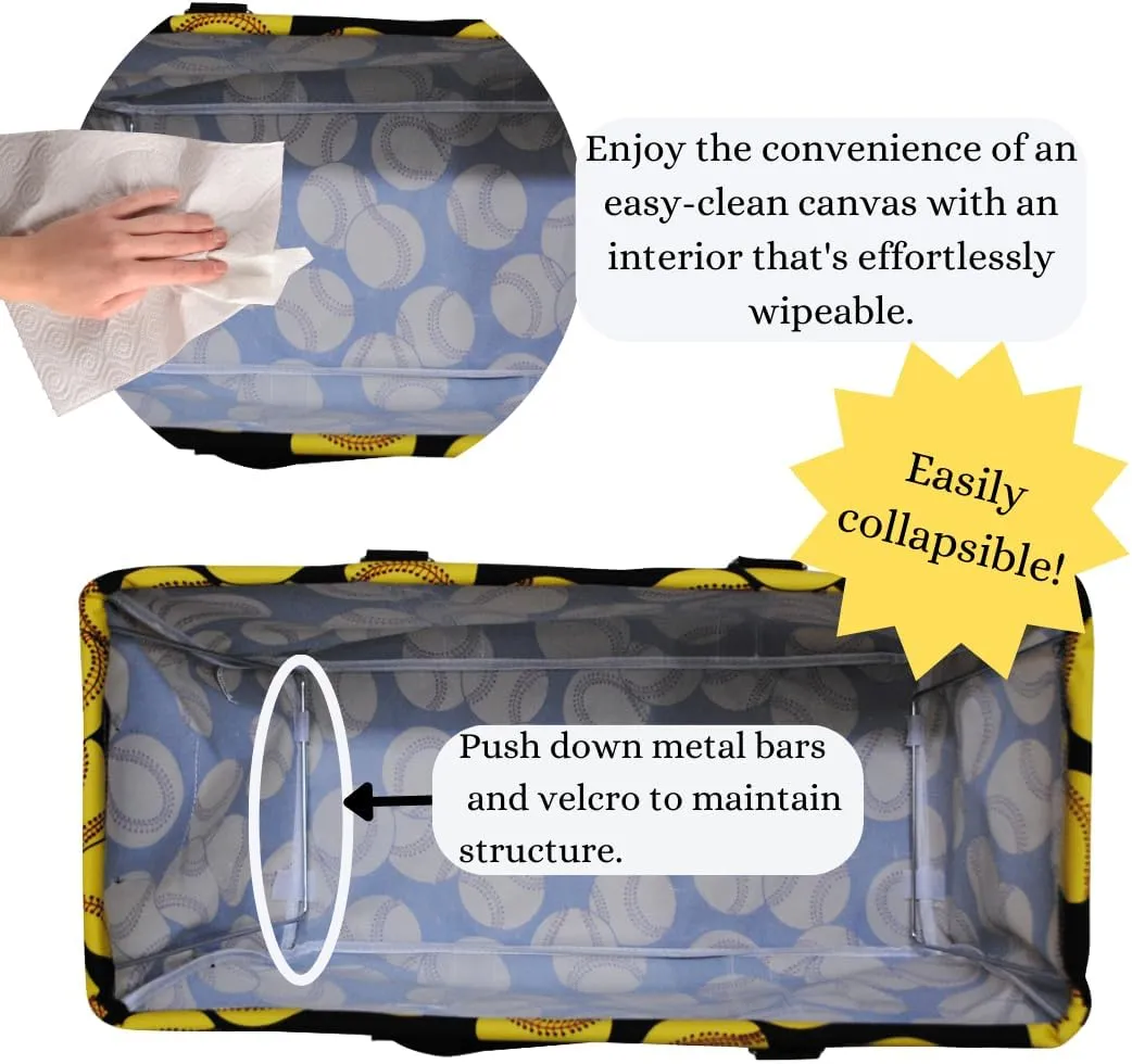 NGIL Extra Large Utility Tote Reusable Grocery Organizing Bag Oversized Collapsible for Storage, Picnic,Car, Beach (Softball-black)