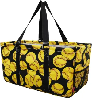NGIL Extra Large Utility Tote Reusable Grocery Organizing Bag Oversized Collapsible for Storage, Picnic,Car, Beach (Softball-black)