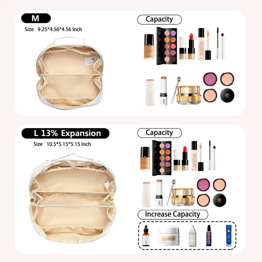 NGIL Travel Toiletry Bag, Makeup Bag, Cosmetic Bag, Portable Travel Makeup Bag, Large Capacity Cosmetic Organizer for Women, FREE COMPACT MIRROR INCLUDED (Basketweave-Cream, Large)