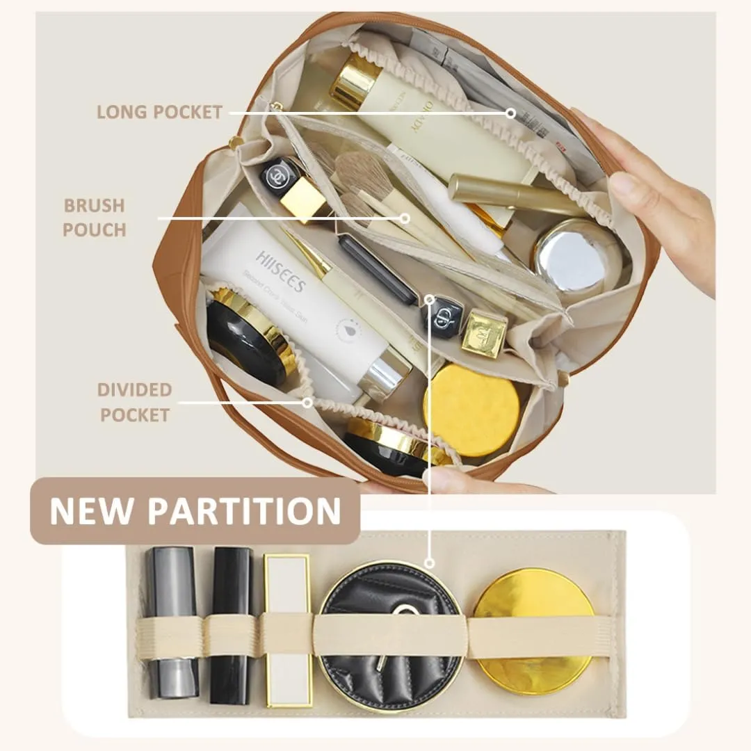 NGIL Travel Toiletry Bag, Makeup Bag, Cosmetic Bag, Portable Travel Makeup Bag, Large Capacity Cosmetic Organizer for Women, FREE COMPACT MIRROR INCLUDED (Brown, Large)