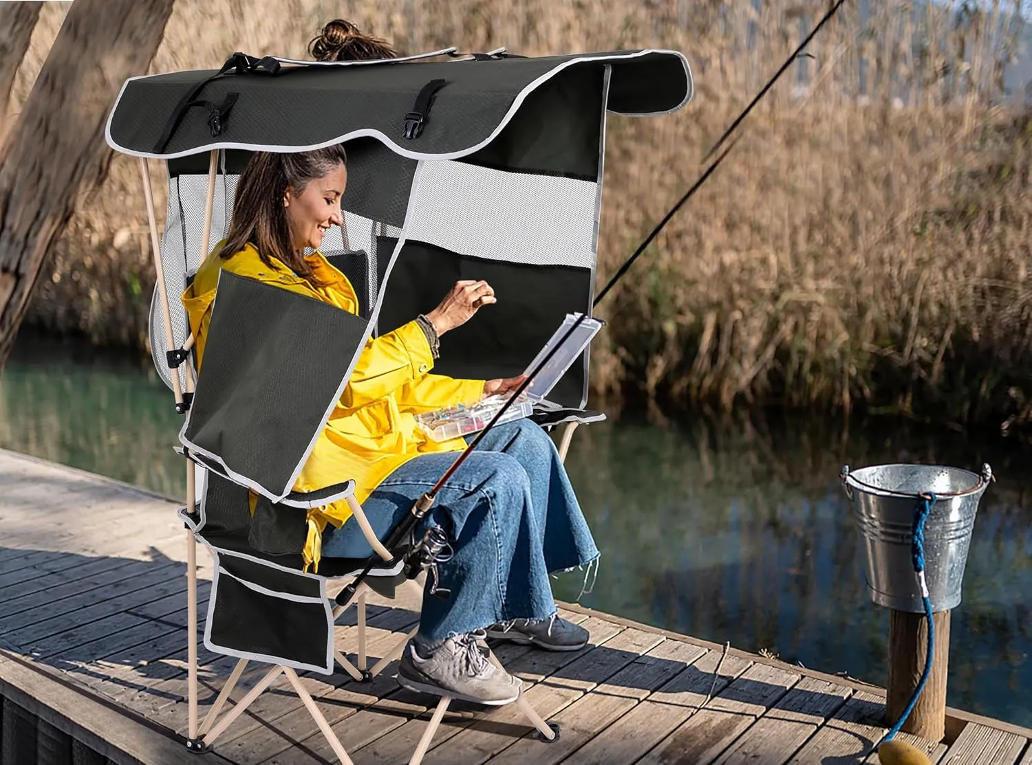 Nice C Camping Chair with Canopy, Chair with Shades, Sports Chairs, Folding Chair with Canopy, Detachable Shade Canopy, Side-Pocket and Cupholder (Two Green)
