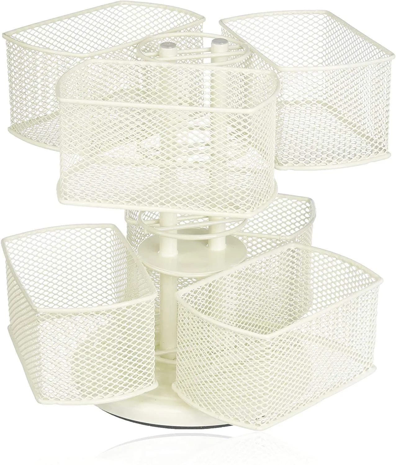 Nifty 2-Tier Cosmetic Organizing Carousel - Cream Powder Coat Finish, Spins 360-Degrees, Cosmetic Bathroom or Bedroom Vanity Storage, Beauty Supplies Organizer, Lazy Susan Platform