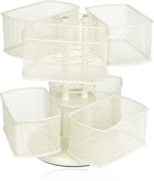 Nifty 2-Tier Cosmetic Organizing Carousel - Cream Powder Coat Finish, Spins 360-Degrees, Cosmetic Bathroom or Bedroom Vanity Storage, Beauty Supplies Organizer, Lazy Susan Platform