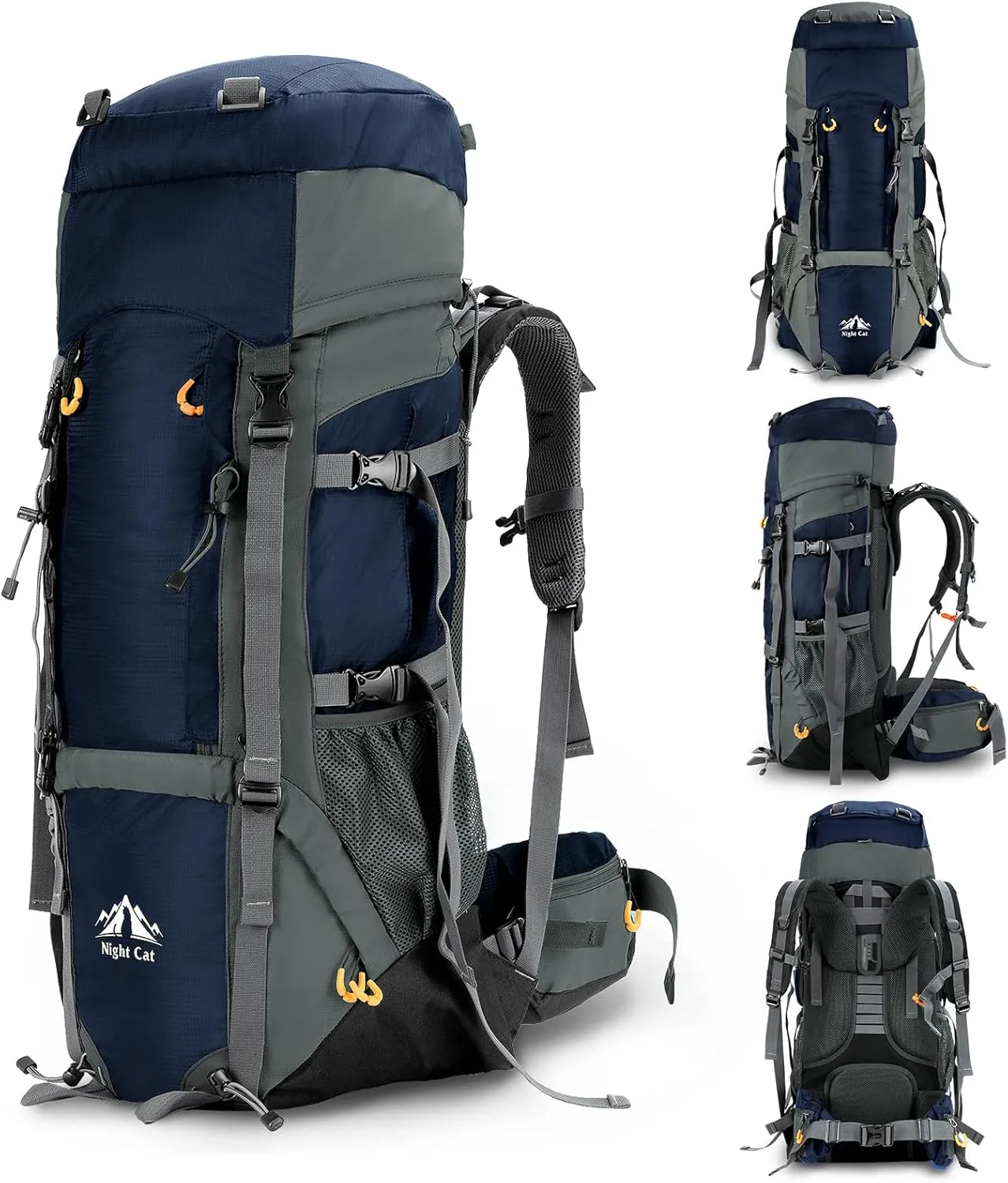 Night Cat Camping Backpacks 90L with Internal Frame Hiking Backpack for Men Women Waterproof Lightweight Breathable Outdoor Mountaineering Traveling