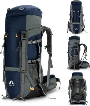 Night Cat Camping Backpacks 90L with Internal Frame Hiking Backpack for Men Women Waterproof Lightweight Breathable Outdoor Mountaineering Traveling