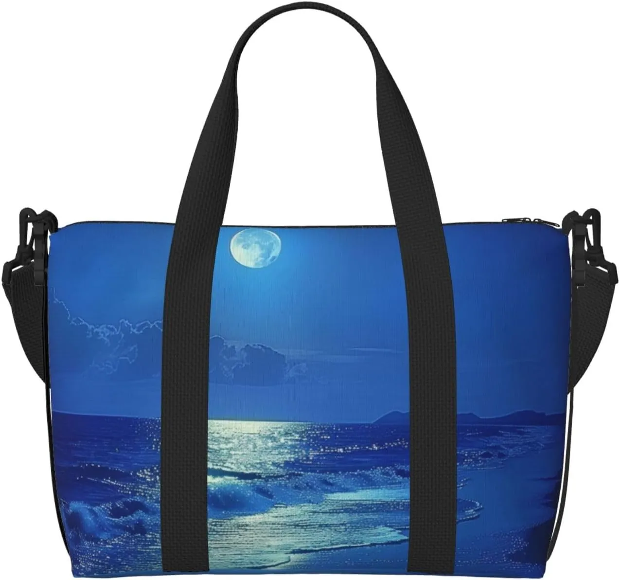 night moon beach print Travel Duffel Bag, Sports Tote Gym Bag, Swim Pool Bag Large Shoulder Tote Bag for Beach Weekender