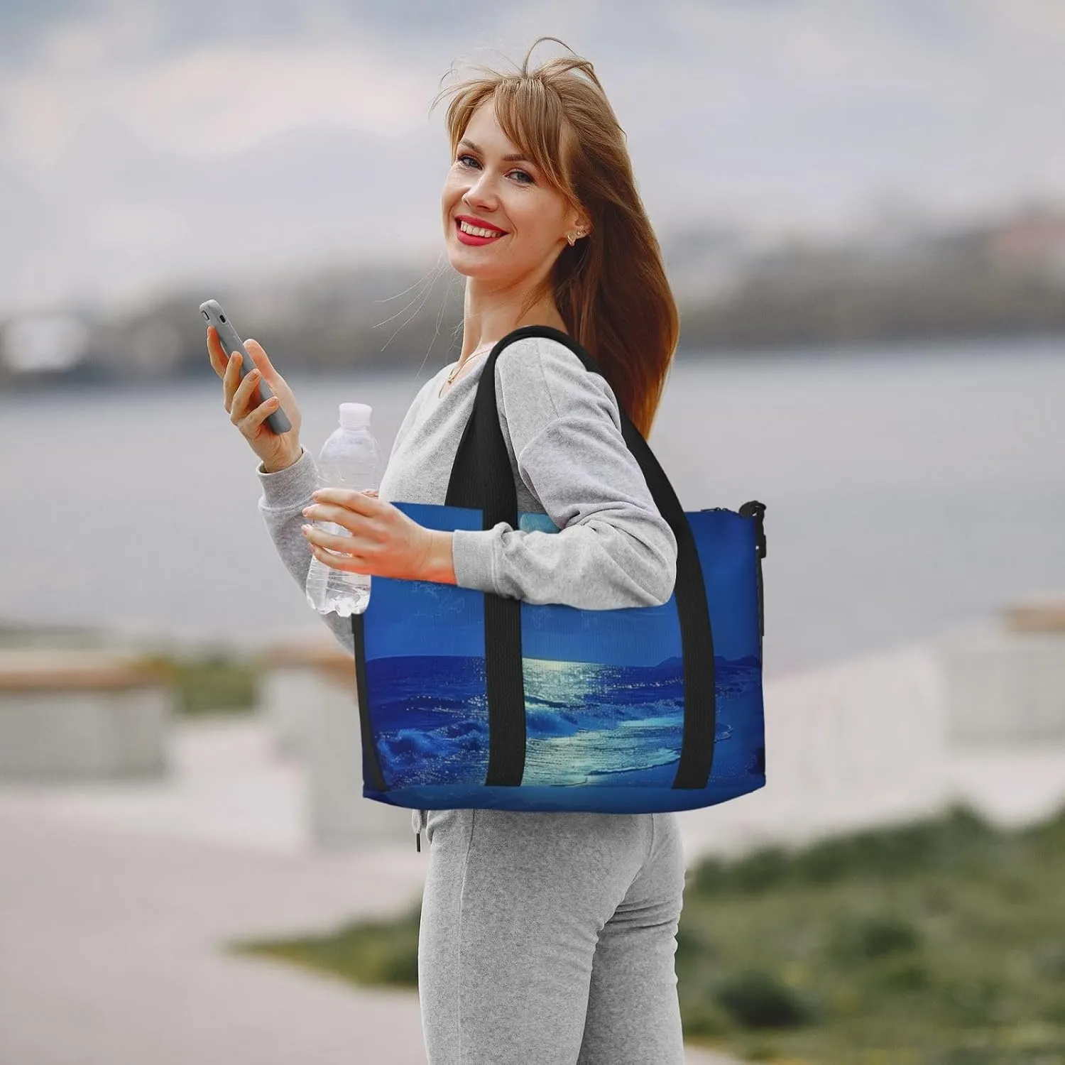 night moon beach print Travel Duffel Bag, Sports Tote Gym Bag, Swim Pool Bag Large Shoulder Tote Bag for Beach Weekender