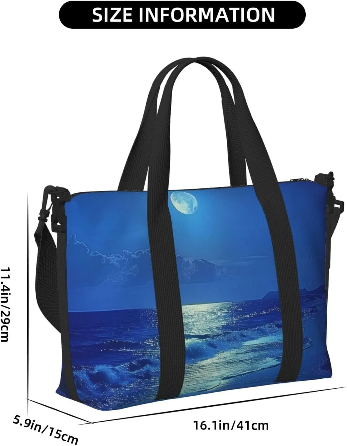 night moon beach print Travel Duffel Bag, Sports Tote Gym Bag, Swim Pool Bag Large Shoulder Tote Bag for Beach Weekender