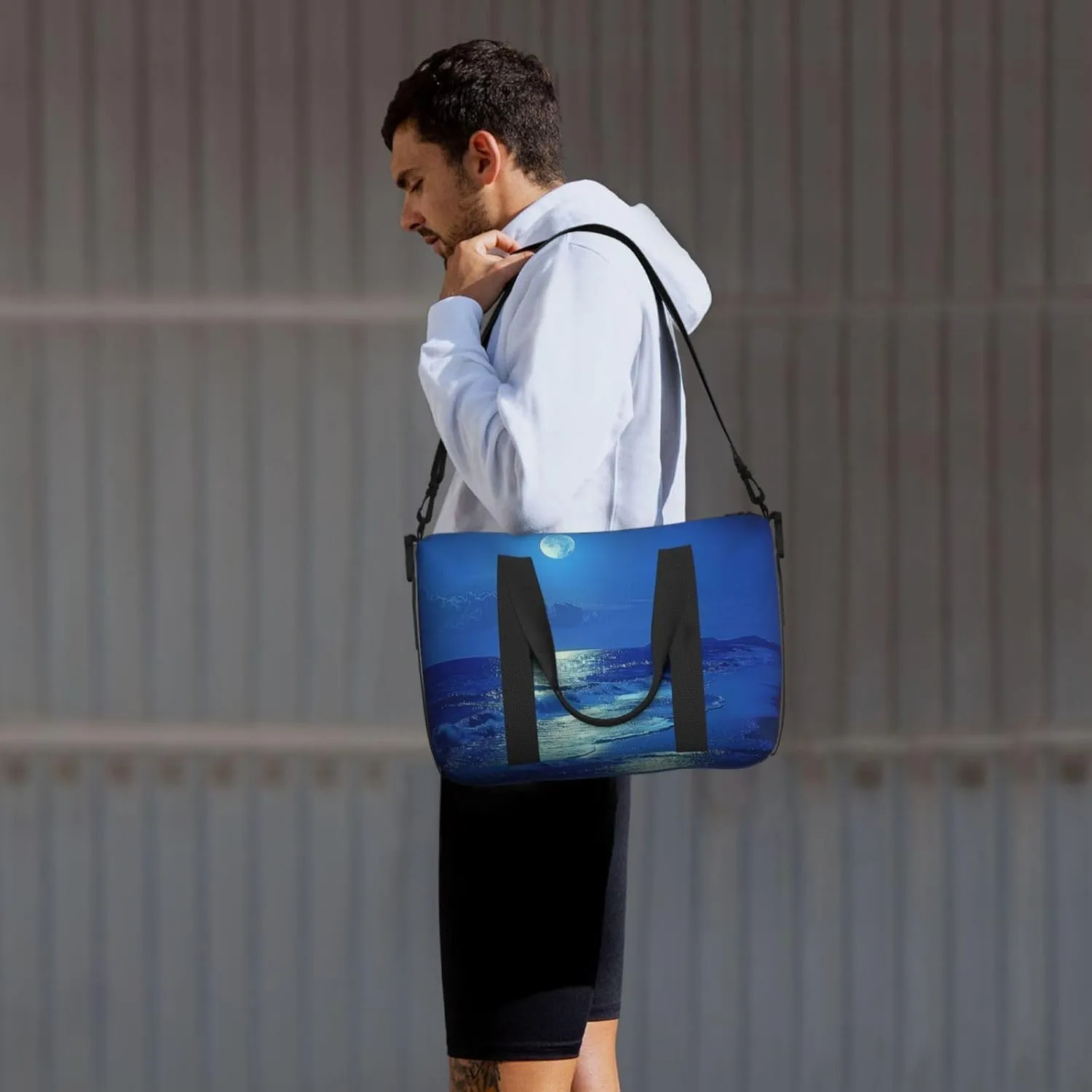 night moon beach print Travel Duffel Bag, Sports Tote Gym Bag, Swim Pool Bag Large Shoulder Tote Bag for Beach Weekender
