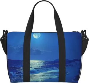 night moon beach print Travel Duffel Bag, Sports Tote Gym Bag, Swim Pool Bag Large Shoulder Tote Bag for Beach Weekender
